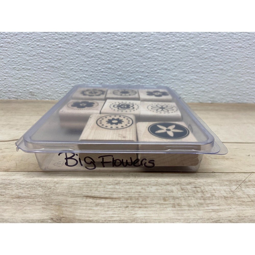 Stampin Up Big Flowers Set Of 8 Wood Mounted Rubber Stamps - Picture 4 of 4